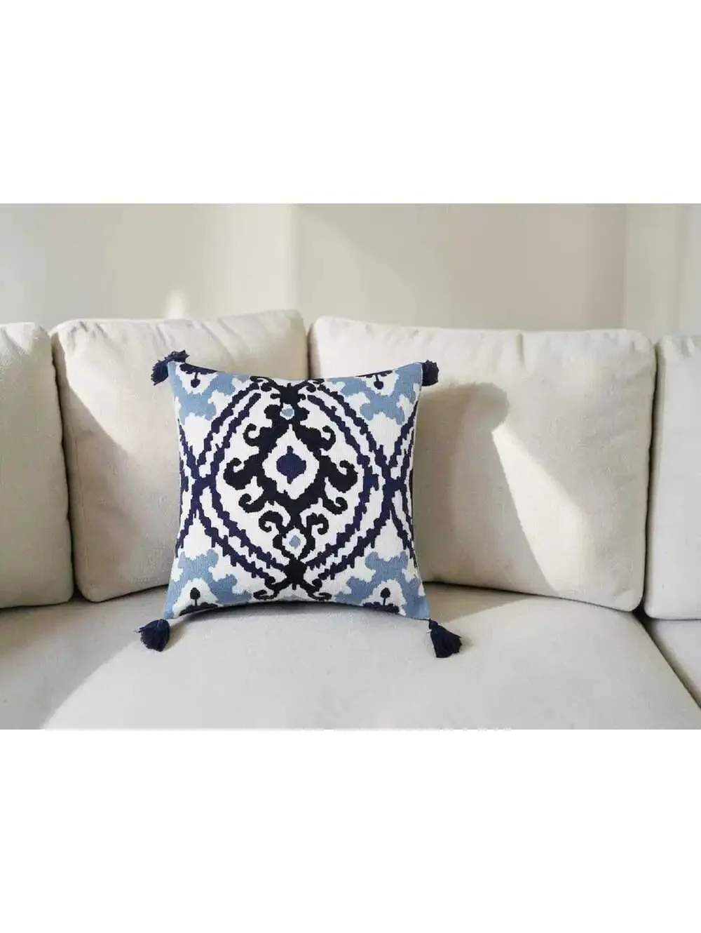 Handwoven Decorative Throw Pillow Covers - Bohemian Style, Multi-Color & Blue Ik